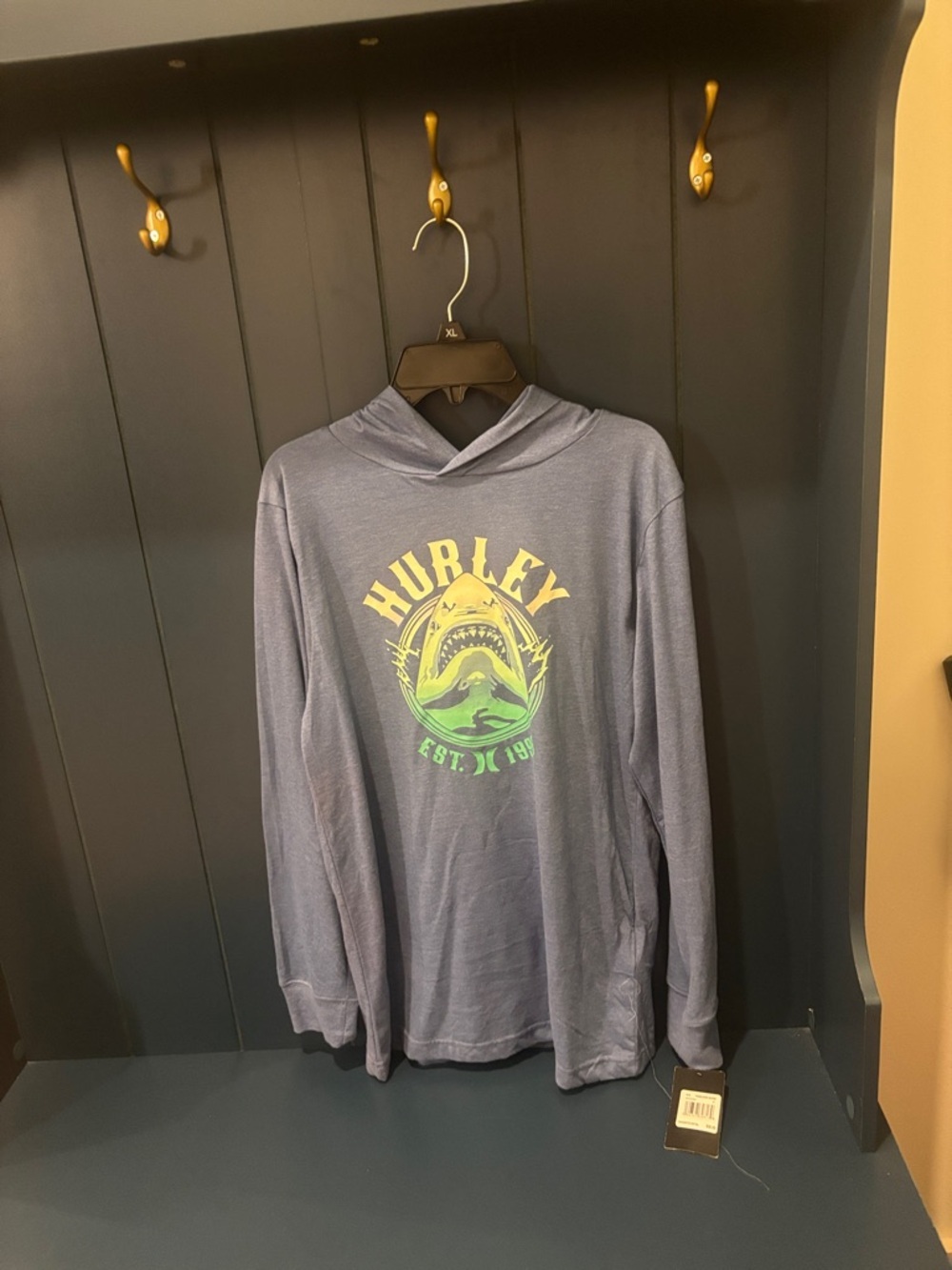 NWT Hurley Kid’s XL (16yo) Thunder Berry Hthr  Blue Shark Graphic PstSurf Hoodie